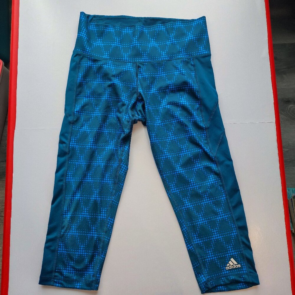 Adidas mid rise athletic leggings teal with geometric design women's size M